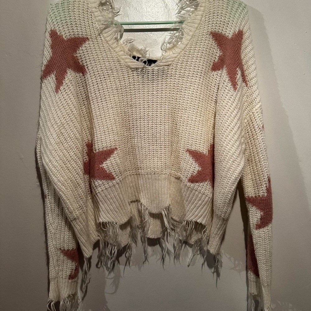 Polly & Esther Cream and Pink Star Sweater